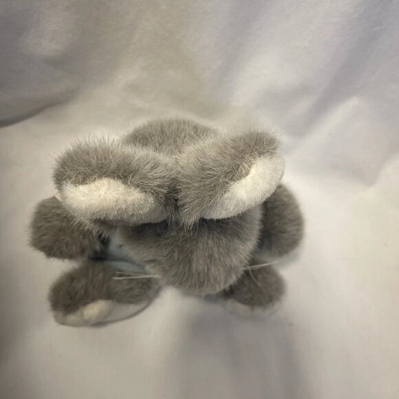 Vintage Gray Plush Bunny Rabbit Stuffed Animal with Blue Overalls 12" Sitting - Picture 9 of 10